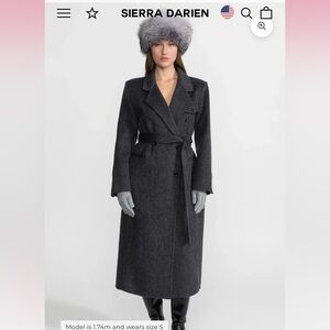 Sierra Darien Charcoal Wool Blend Double-Breasted Belted Coat- BRAND NEW